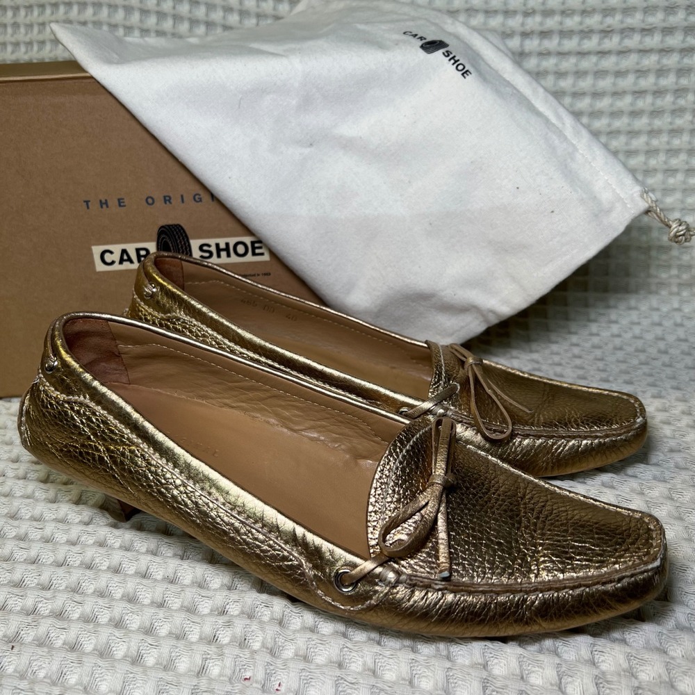 CAR SHOE Women's Gold Metallic‎ Leather Loafer Heels Size 40